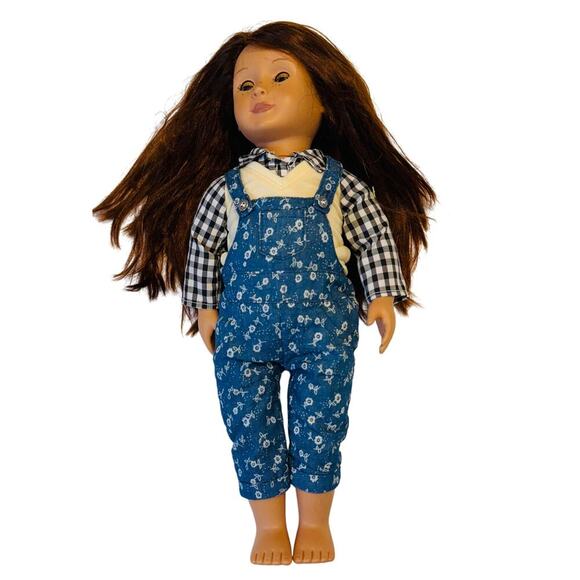 Our Generation Battat 18” Doll Brown Hair Sleep Eyes Blue Floral Overalls 2000's - Picture 2 of 6